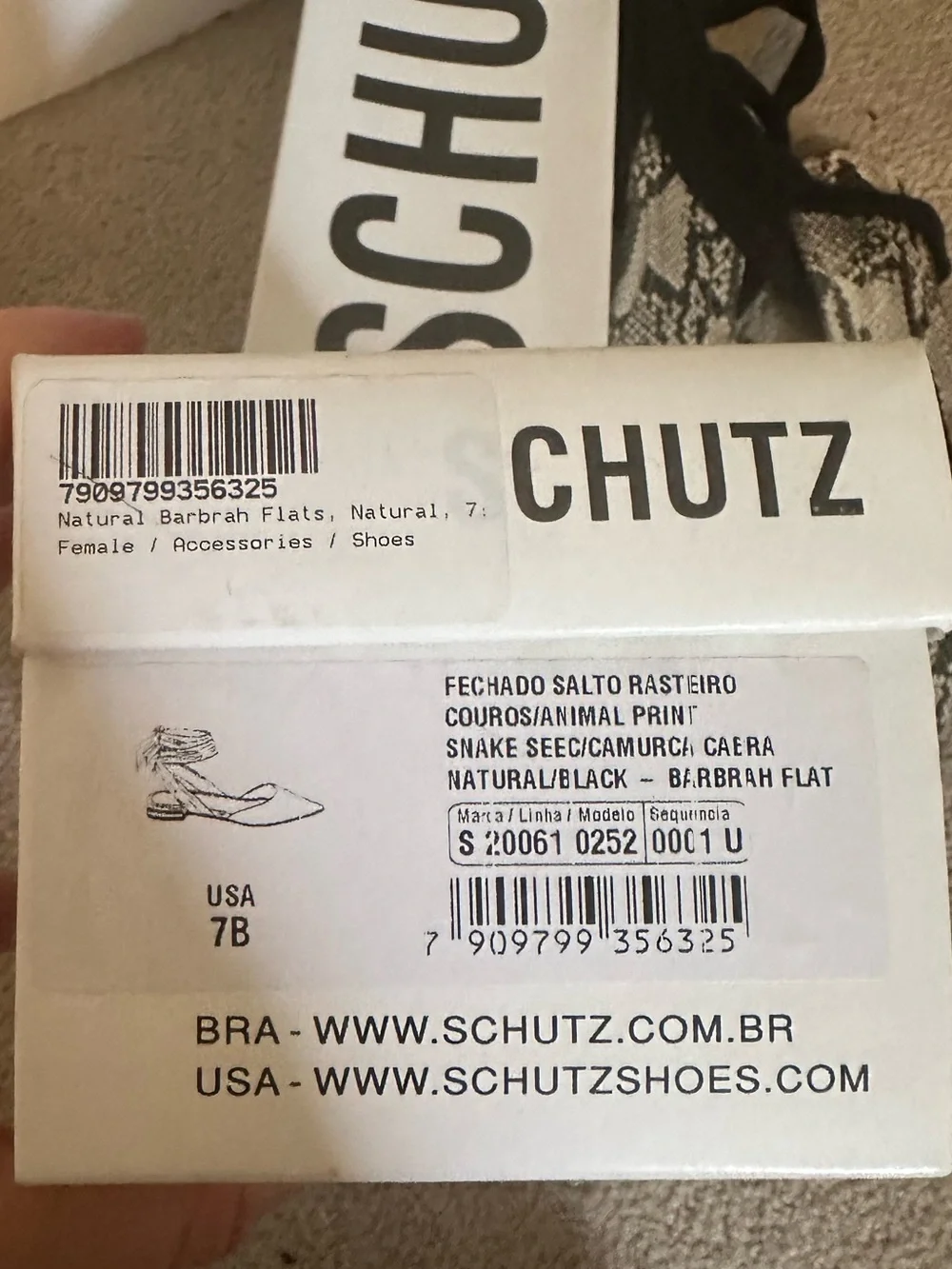 NWT Schutz Barbrah pointed flats snakeskin leather 7